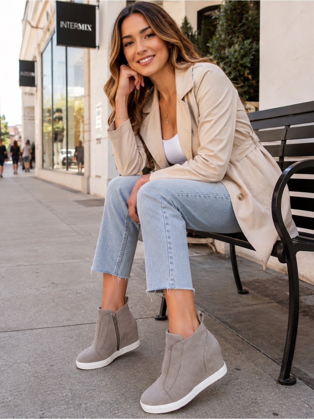 Ccocci Zoey Perforated Slip-On Hidden Wedge Sneaker Booties Taupe Size 5.5